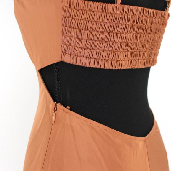 A.L.C. Sienna Halter Neck Strappy Slip Midi Dress 0 Rawhide Tan Satin XS NEW - Picture 6 of 9